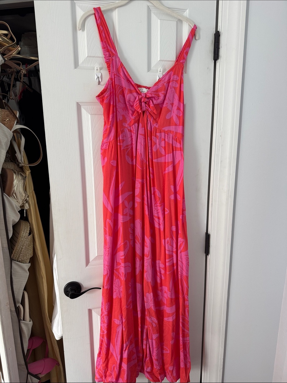 Bright Pink & Red Tropical Maxi Dress